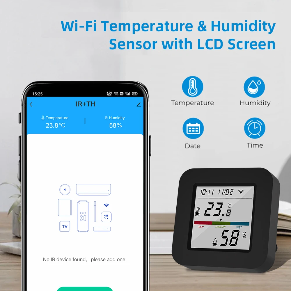 Tuya Smart Universial IR Remote Control with Temperature Humidity Sensor for TV /Air Conditioner Work with Alexa Google smart ir remote control