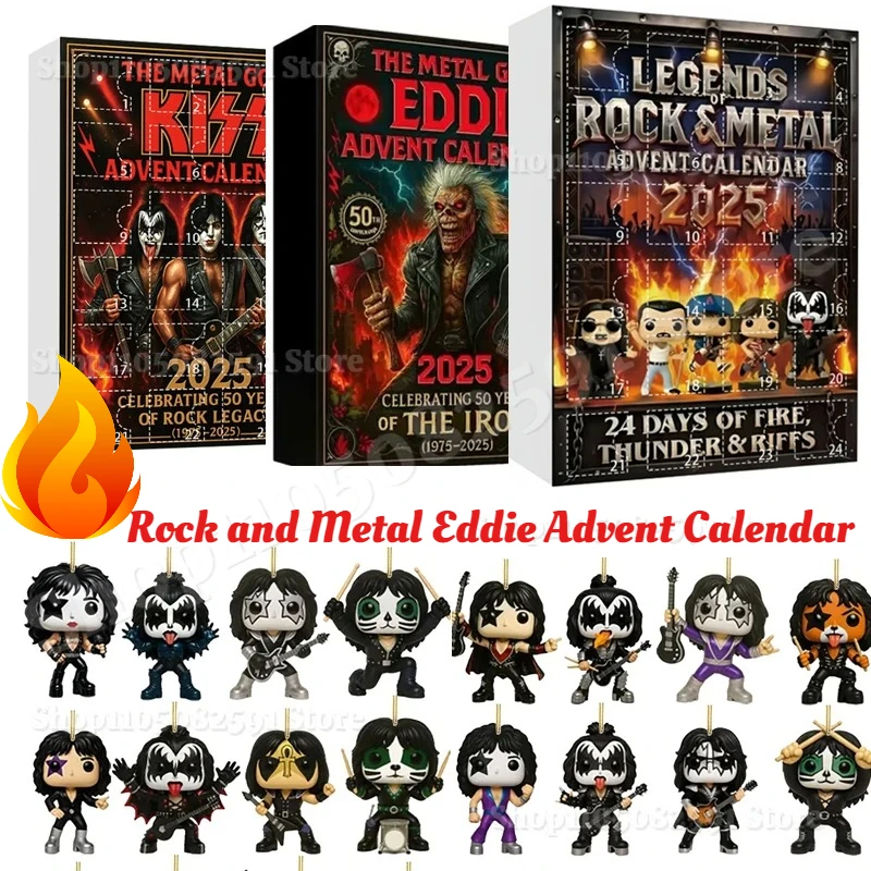 Rock and Metal Eddie Advent Calendar 2025 2D Acrylic Eddie Hanging Christmas Band Pendant 24pcs Keychain