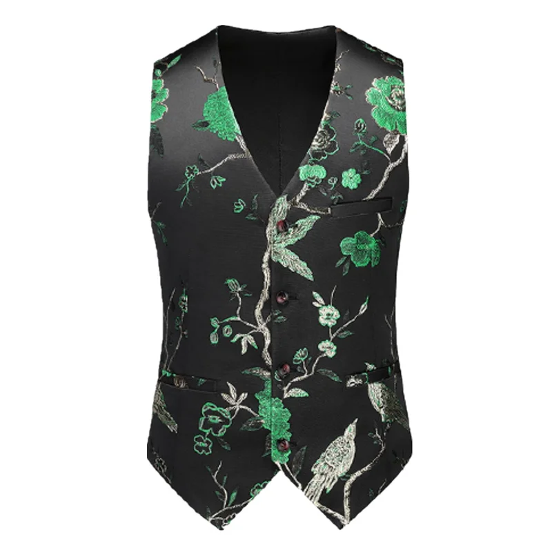 Large Size 6XL Men Luxury Jacquard Wedding Suit Vest Black Blue White Business Banquet Party Casual Flower Dress Waistcoat Homme dress vests