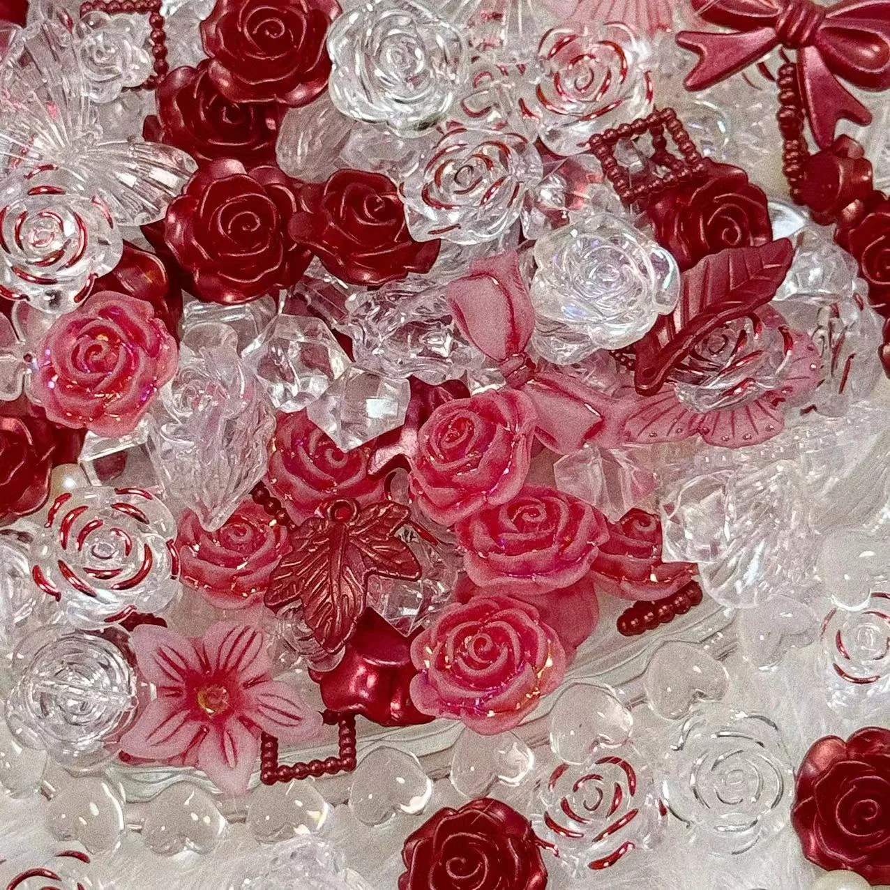 Transparent Red Gold Rim  Color Galaxy Frosted Red Mixed Sle Baroque Side Hole Design Acrylic Faion Jewelry Beads