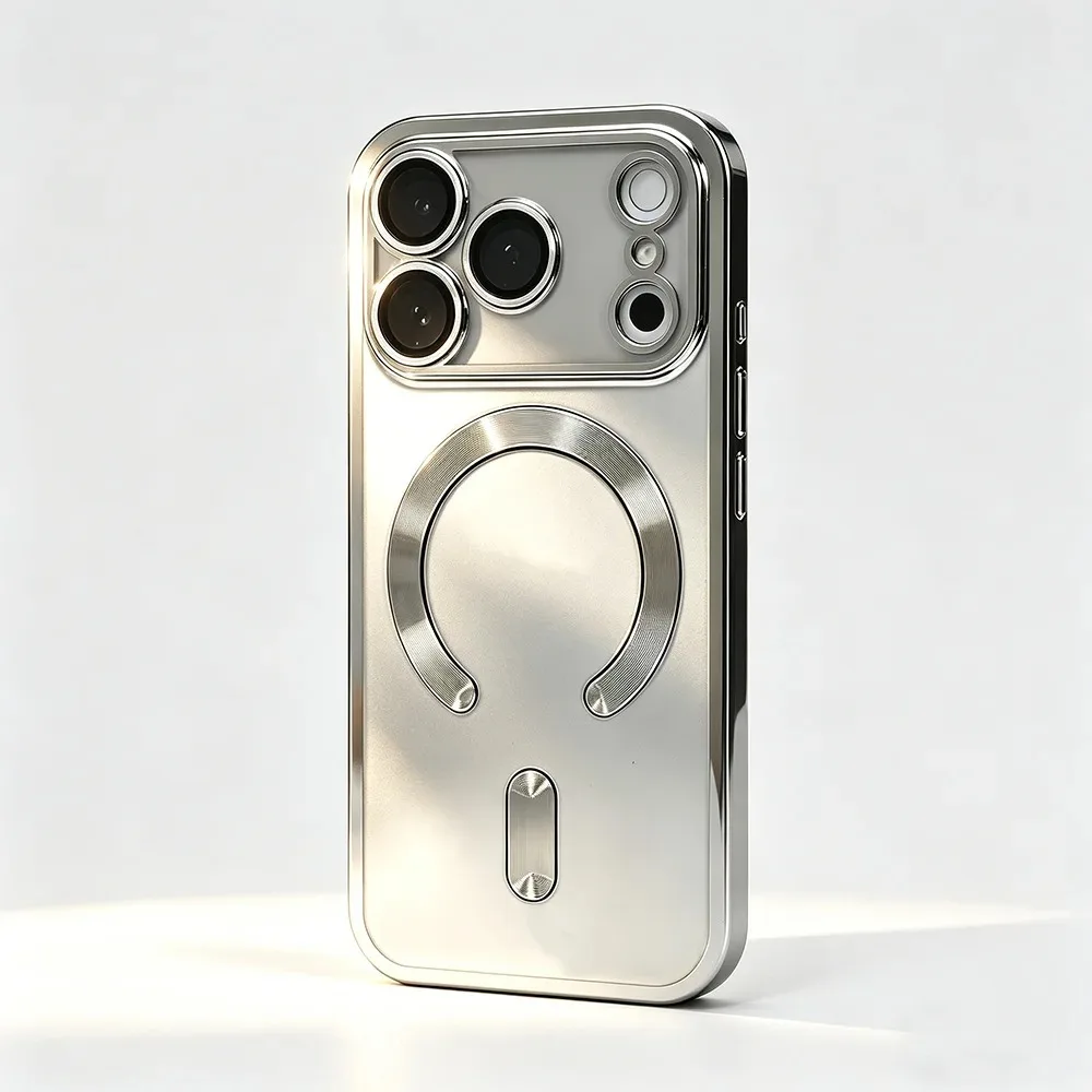 Elegant Orange Magnetic Clear Case with Wireless Charging Compatibility - Stylish Plating Soft Business Cover