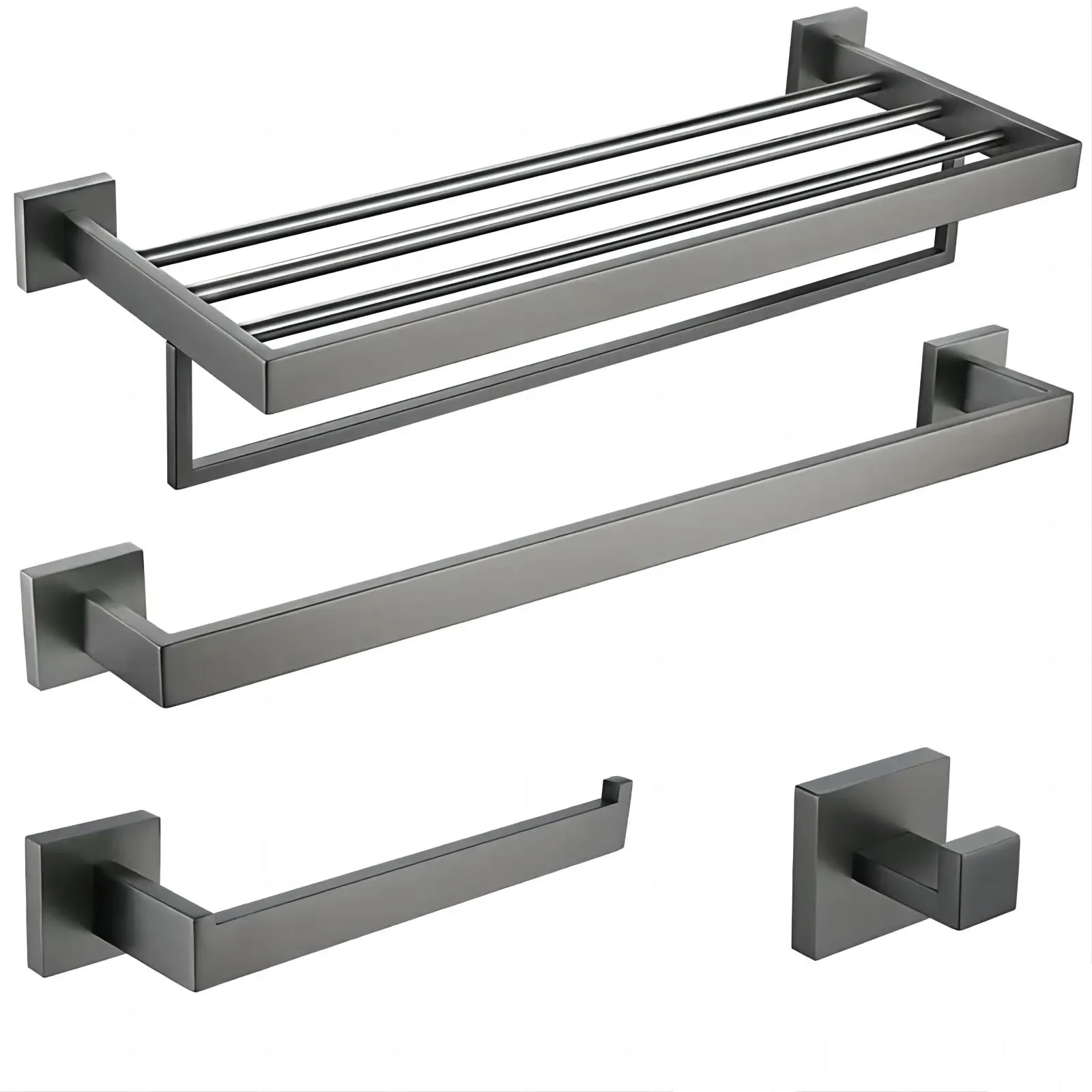 Gunmetal Stainless Steel Bathroom Accessories Towel Rack Toilet Paper Holder Robe Hook Towel Bar
