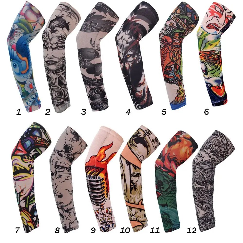 Fashion New Men Flower Arm Tattoo Sleeves Seamless Outdoor Riding Sunscreen Arm Sleeves Sun Uv Protection Warmers for Women