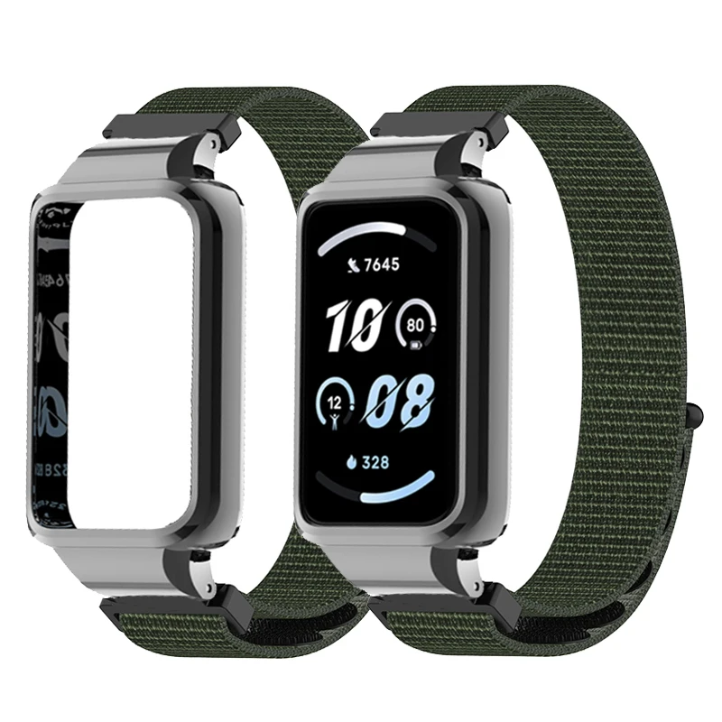 Nylon Watchband with Metal Protective Shell Cover - Durable Strap Case Protector and Bracelet