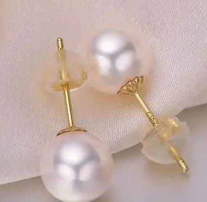 

good noble jewelry pair of 9-10mm round south sea white pearl earring 18k