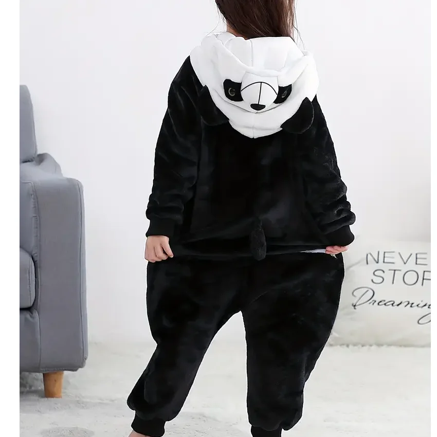 3D Panda Kigurumi Kids Onesies Cozy Cosplay Constume For Halloween Playsuit Birthday Gift Flannel One-Piece Pyjamas Sleepwear