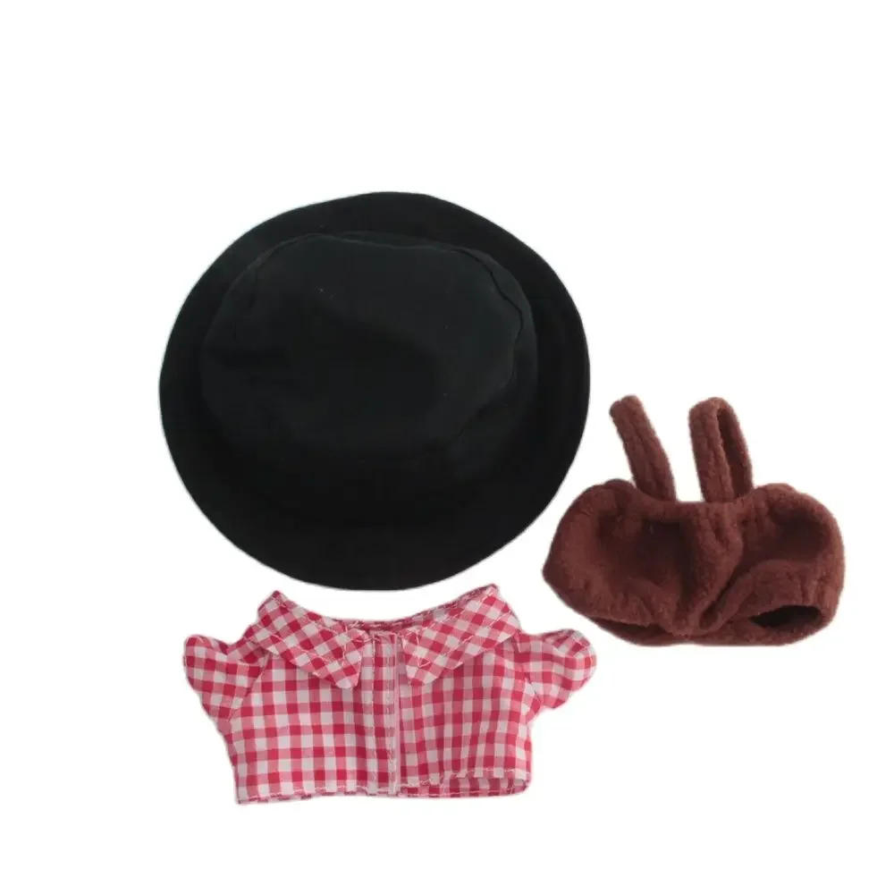 New Cute Grid Overalls For 20CM Kawaii Doll Clothes Set Kpop Star Doll Baby Clothing Idol Plush Clothes Accessories