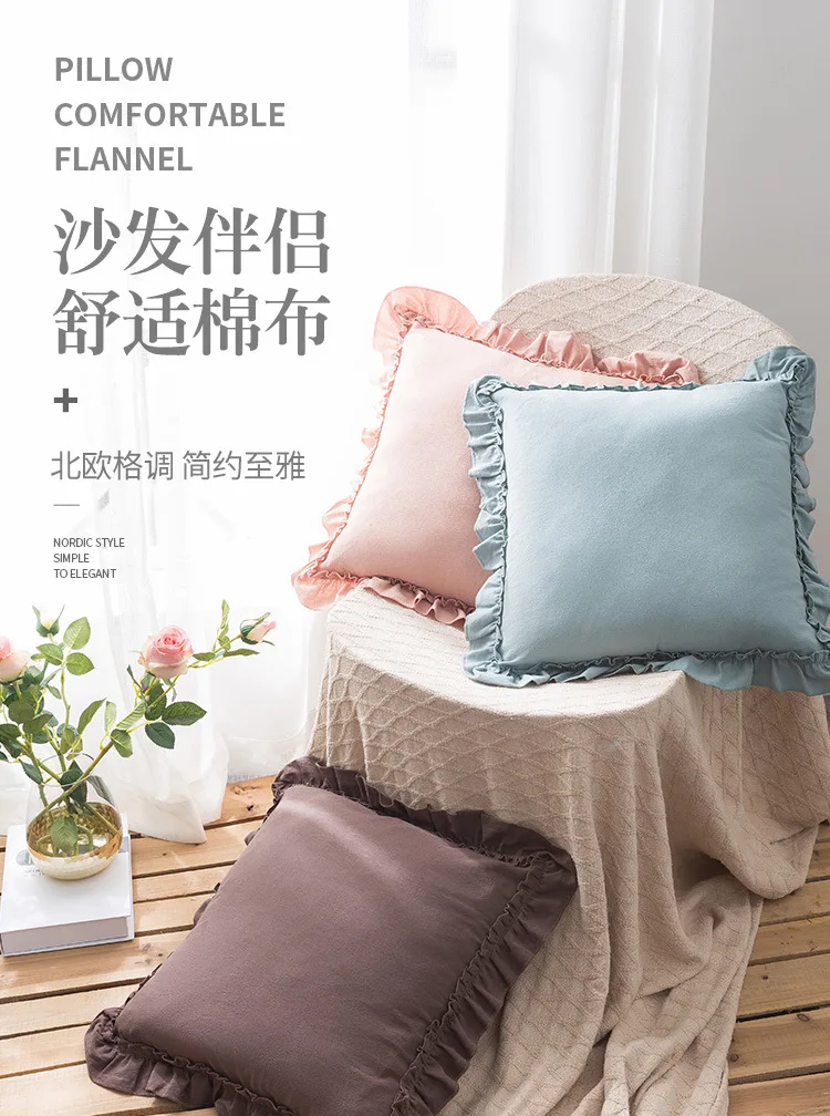 

plain color washed cotton fabric lotus frill cushion cover sofa ruffle fringe throw pillowcase lumbar pillow cover