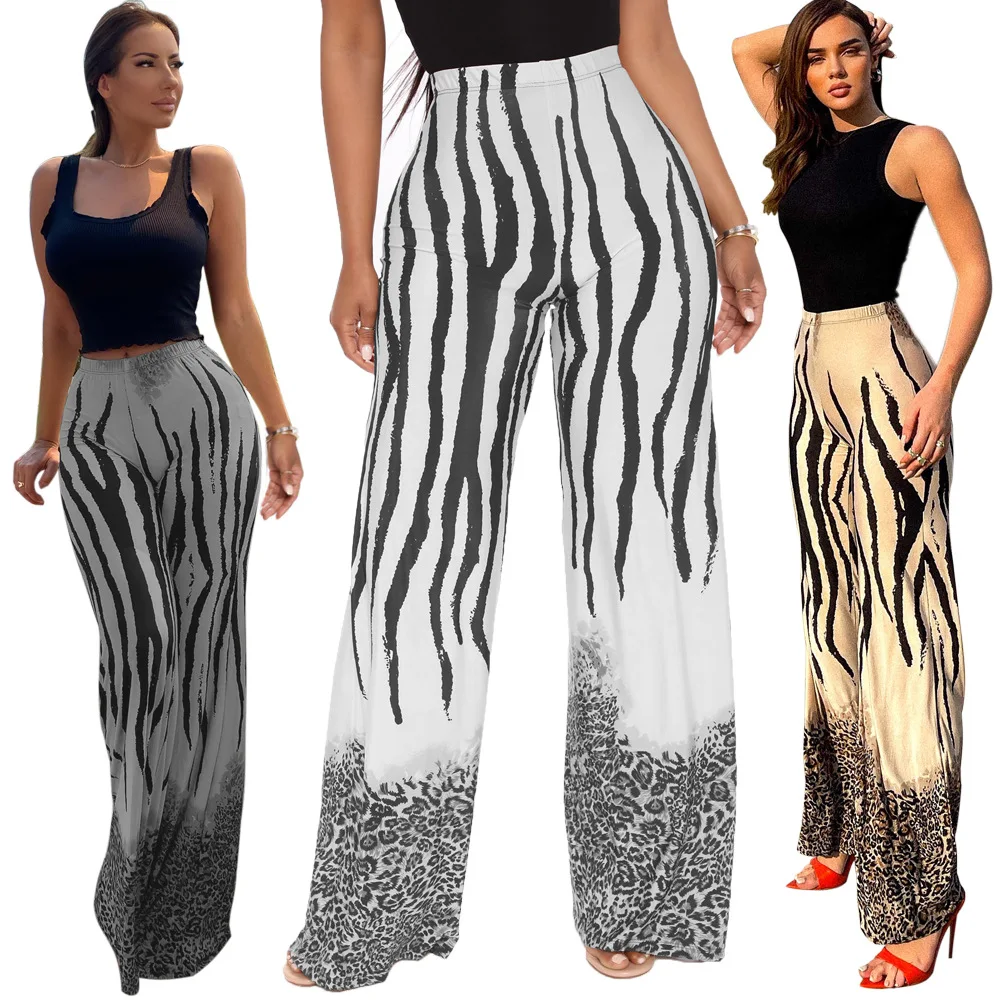 

2021 European and American Personalized Fashion Zebra Print High Waist Wide Leg Pants High waisted pants Woman pants