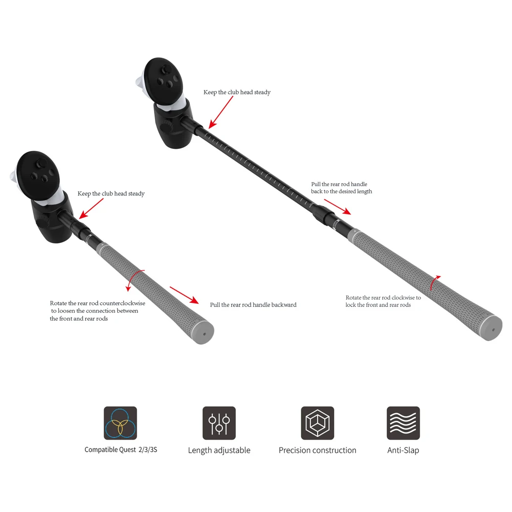 Non-Slip VR Golf Handle Grip For Quest 2 80° Keep Tracking Controller Grip Realistic VR Golf Simulator For Meta Quest 3S/Quest 3