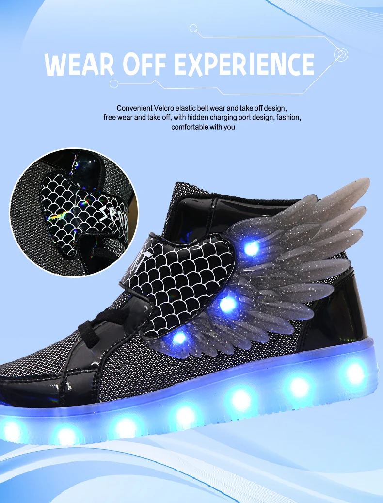 extra wide fit children's shoes 2022 NEW Children Luminous Glowing Sneakers White Pink Led Light  Kids Led Shoes Boys Girls Wing Shoes USB Charging girl princess shoes