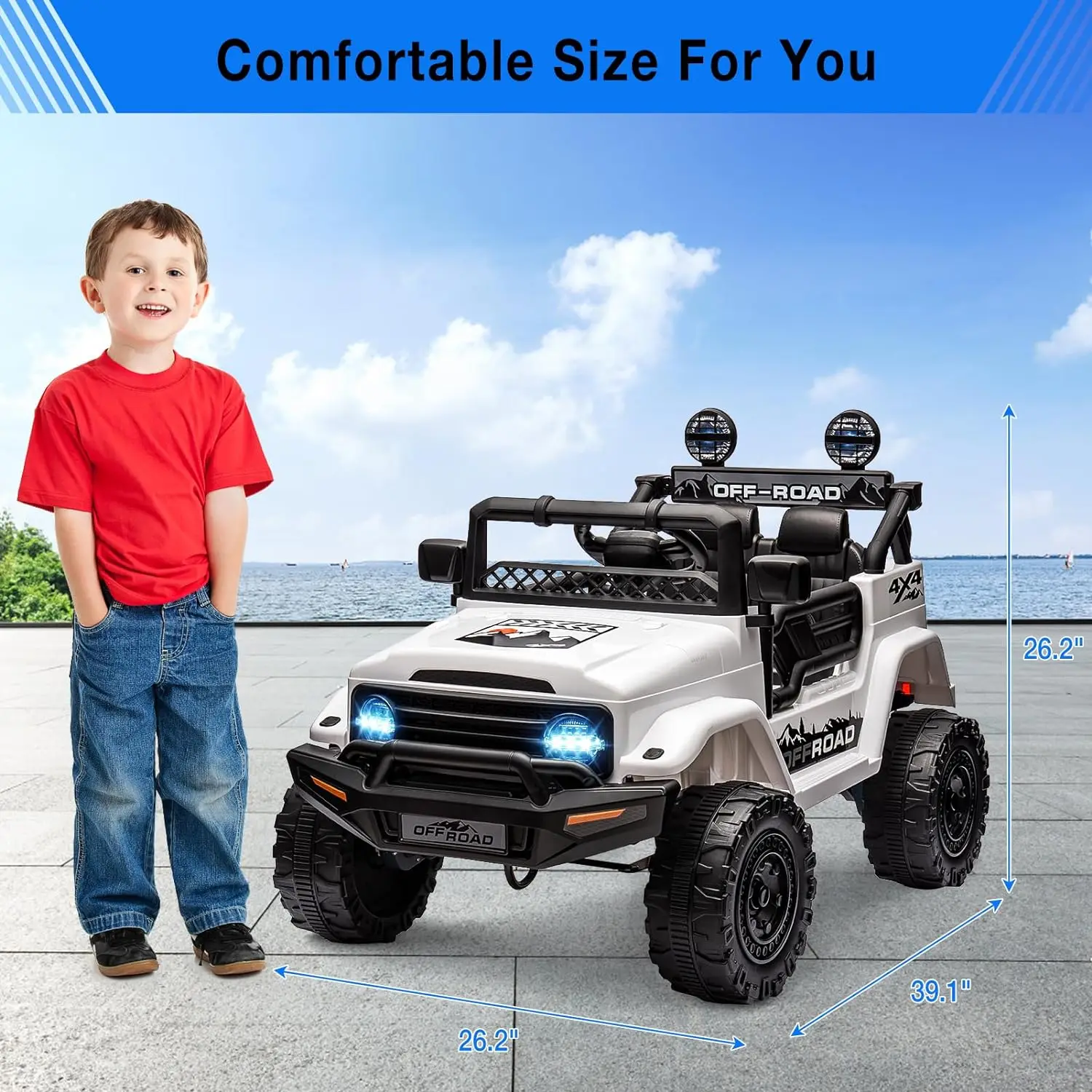 Electric Car For Kids, 12V Ride On Truck Car with Remote Control Spring Suspension, LED Lights, Music, 3 Speeds, Vehicle Toy
