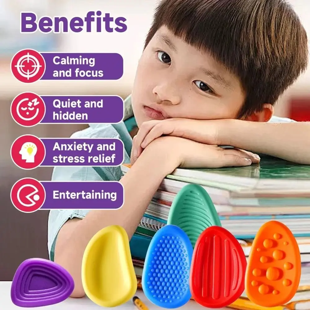 6pcs/set Textured Soft Worry Stone Fidget Silicone Relaxing Children Sensory Stone No Noise Creative Textured Worry Rocks