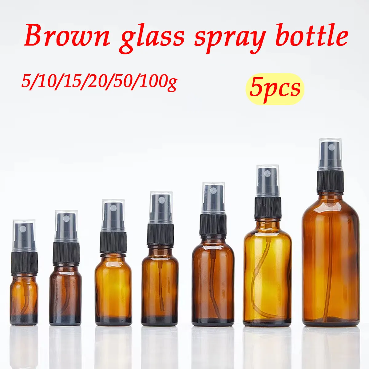 Spray Bottle, Refillable Bottle, Refillable Empty Bottle, Refillable Cosmetic Bottle, Cosmetic Bottle, Cosmetic Bottle Set, Refillable Spray Bottle, Cosmetic Dispenser Bottle, Refillable Bottle Set 5PCS 5/10/15/20/50/100ml Amber Glass Spray Bottle Essential Oil Atomiser Cosmetic Dispensing Container Portable Travel Bottle