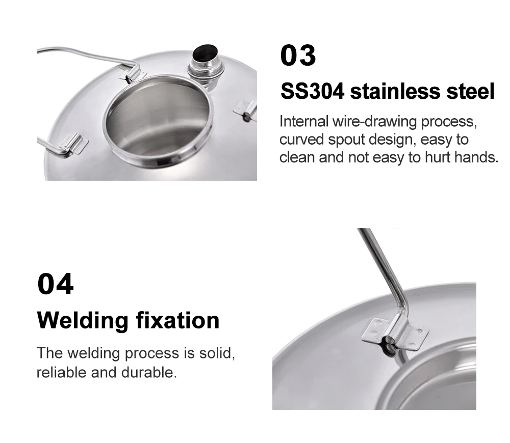Wideea Camping Outdoor 2.0l ss304 Edelstahl Kessel Stahl Kurzloch Design tragbares Kochgeschirr Reise Essentials Kaffee Kochen – Detail 6