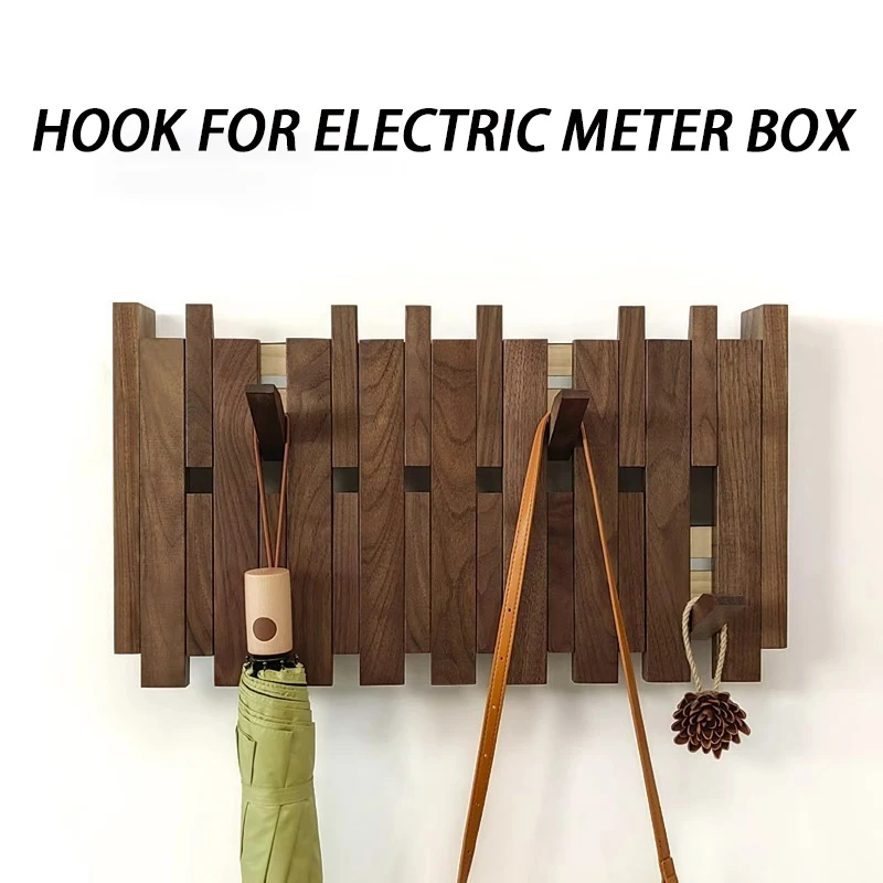 Entrance Hall Coat Rack Solid Wood Walnut Coat Rack Electric Meter Box Covering Clothes Hanger Wall Mounted Clothing Organizer