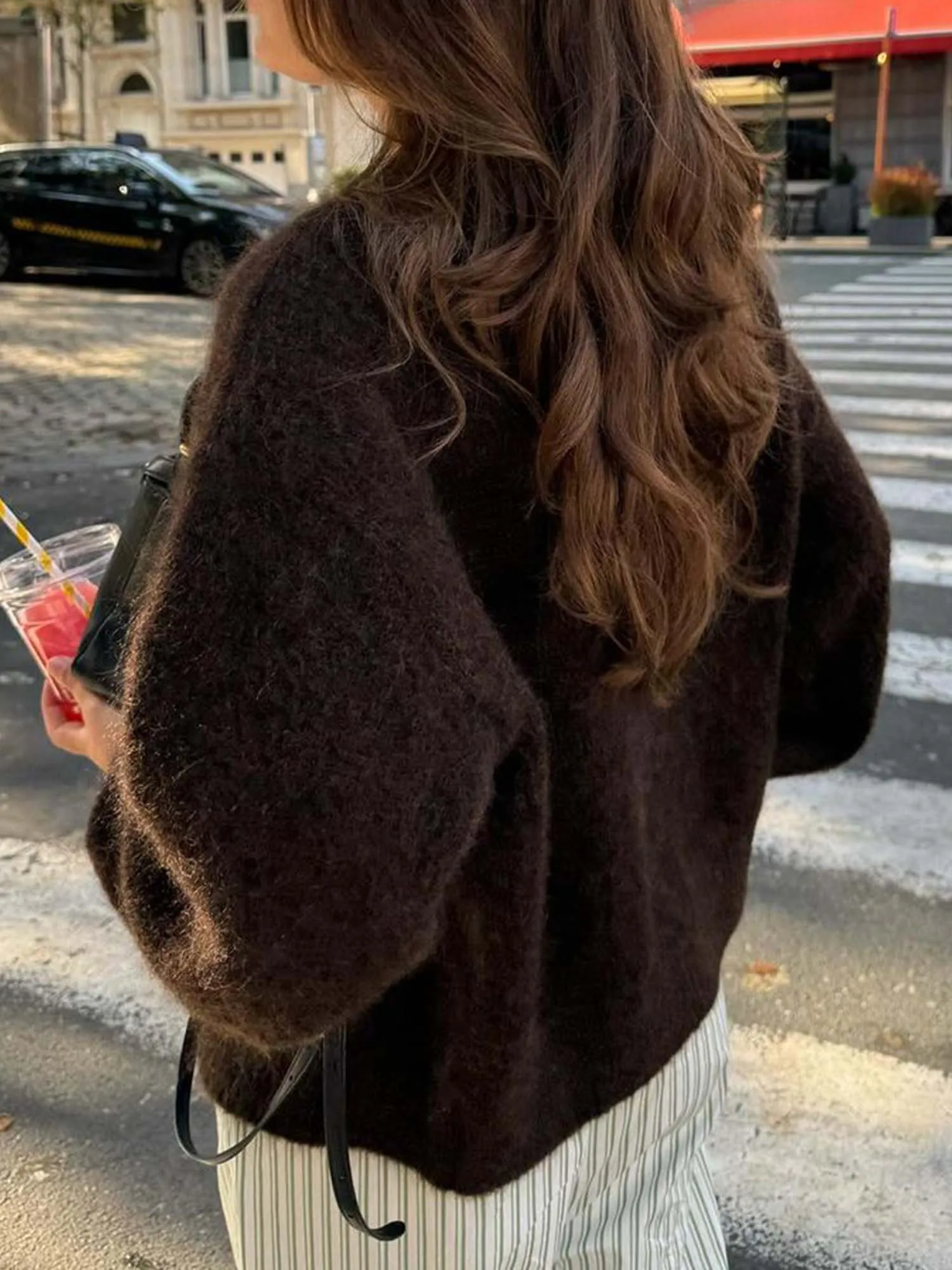 Cosy Button-Up Fuzzy Cardigan - Side View