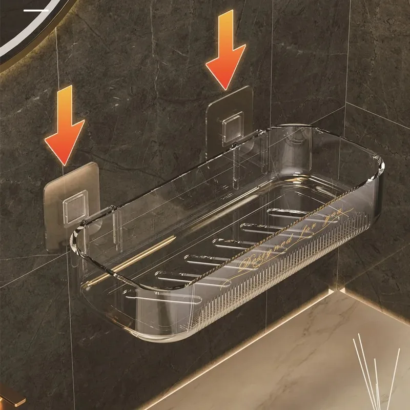 New Wall Mounted Toilet Storage Rack Accessories No-punch Acrylic Bathroom Shelf Luxury Space Saving Kitchen Storage Organizer 6