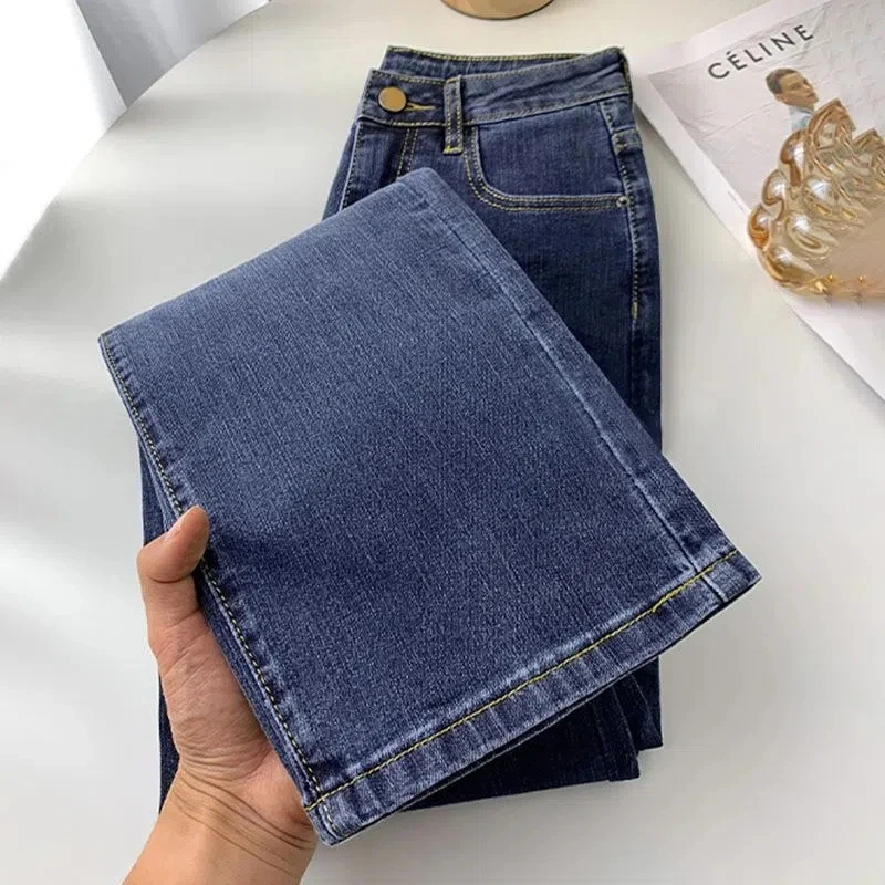 New Women High Waist Straight Jeans Spring Vintage Casual Ankle-length Denim Pants Korean Pantalones Streetwear Stretch Vaqueros jeans women spring washed straight korean style all match bf streetwear womens casual pockets simple black denim solid chic new