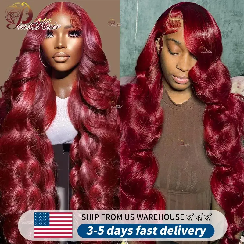 13X6 HD Transparent Lace Front Human Hair Wigs 99J Red Burgundy Lace Frontal Human Hair Wig Body Wave Pre Plucked Front Wig