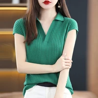 T Shirt Youth Top Petite Knitted Wholesale Ladies Polo Neck Tee Shirts Korean Pullover Luxury High Quality Flower Good Xxl Black - Image 3