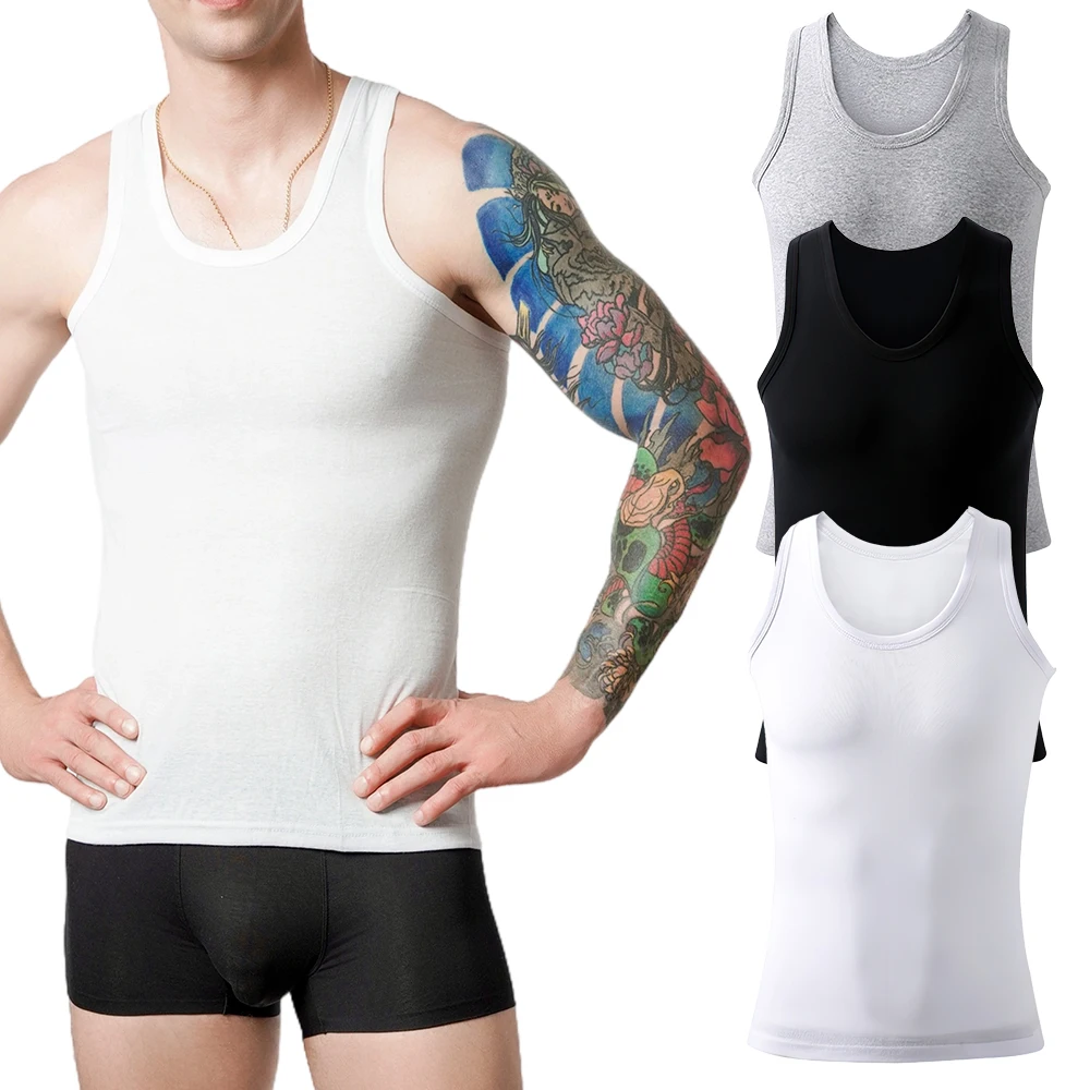 Men Undershirt Cotton Vest Sports Sleeveless Vest Cotton Sleeveless T Shirt Men Underwear Men Vest Pure Cotton Breathable Solid Motion Underwears Undershirts L-4XL Waistcoat Sports Fitness Vest