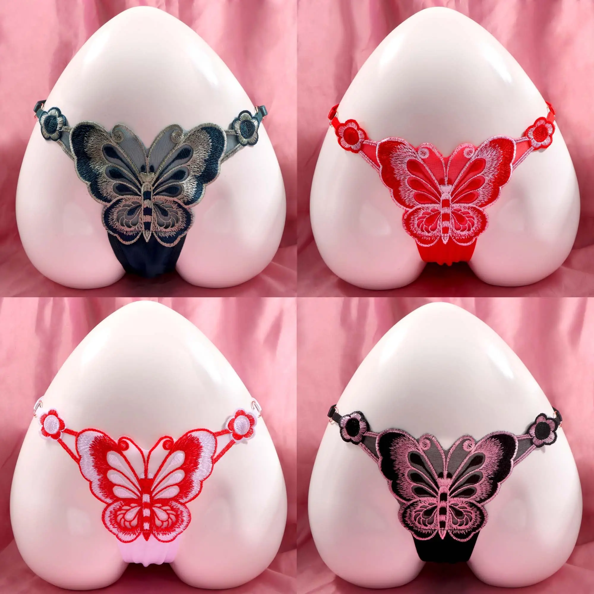 New Sexy Lace Thong Women Butterfly Low Waist Panties G strings Transparent Mesh Briefs Adjustable Waist Panties Culotte Femme