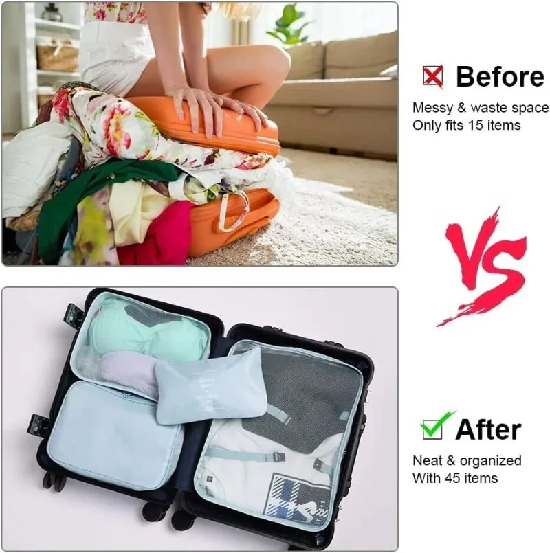 7Pcs Set Travel Organizer Storage Bags Suitcase Packing Cubes Set Cases Portable Luggage Clothes Shoe Tidy Pouch Folding 5
