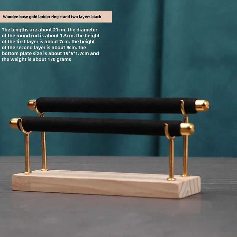Elegant Wooden Ring Display Stand with Multi-Layer Sponge Holder and Detachable Metal Frame