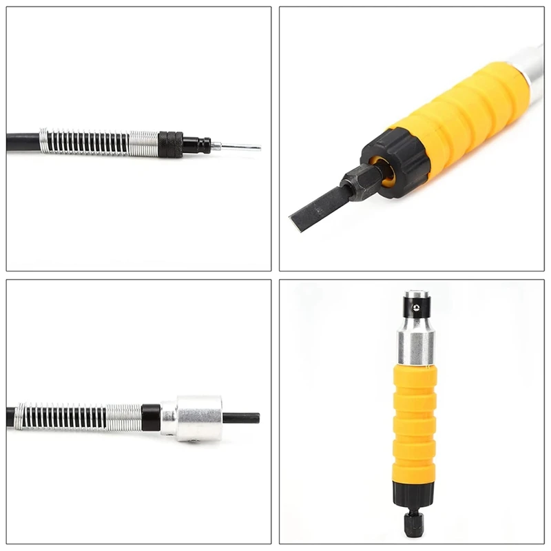 Hot SV-Electric Woodworking Carving Chisel Set With Yellow Handle For Effortless Wood Carving, Flexible Shaft, 5 Blades,