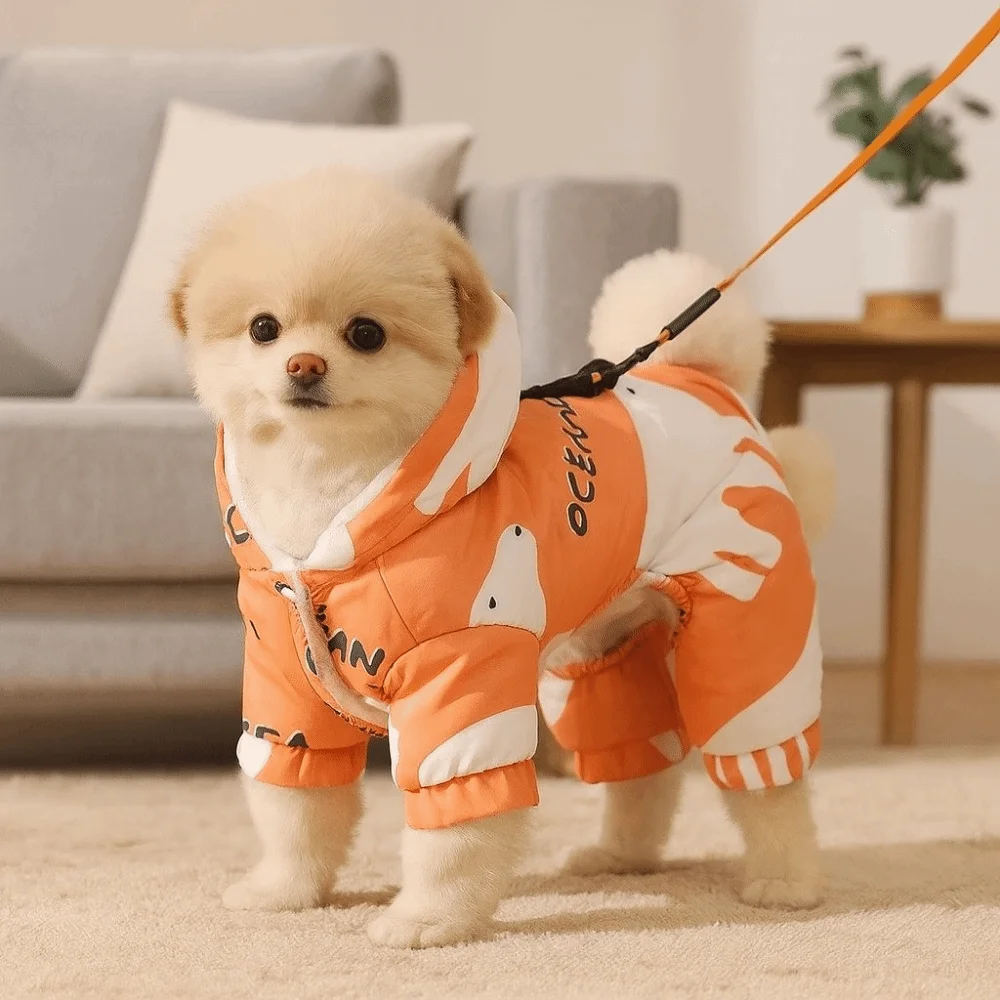 따뜻한 강아지 겨울옷 털빠짐 방지 방수 애완동물 야외복 두꺼운 플리스 안감 네발옷 가을 겨울