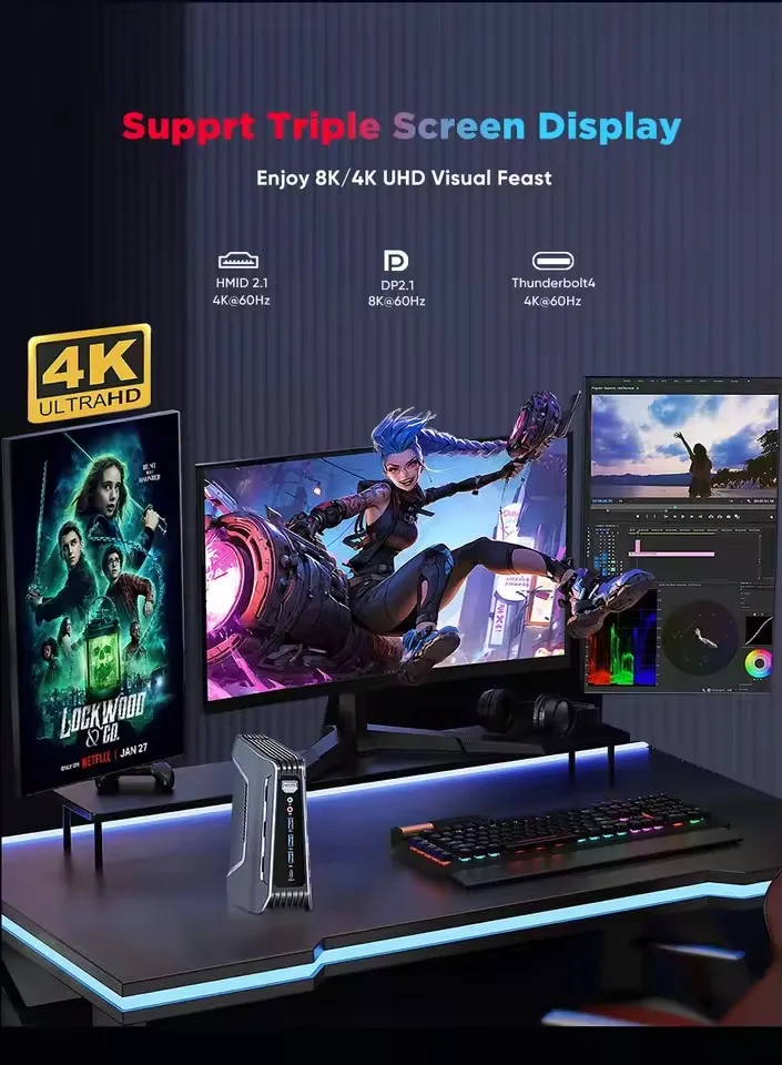 Topton F12 AI 14th Intel Gaming Mini PC Ultra 7 155H 16C/22T Thunderbolt4 2xDDR5 2xPCIe 2x2.5G LAN Windows 11 RGB Computer WiFi6 6