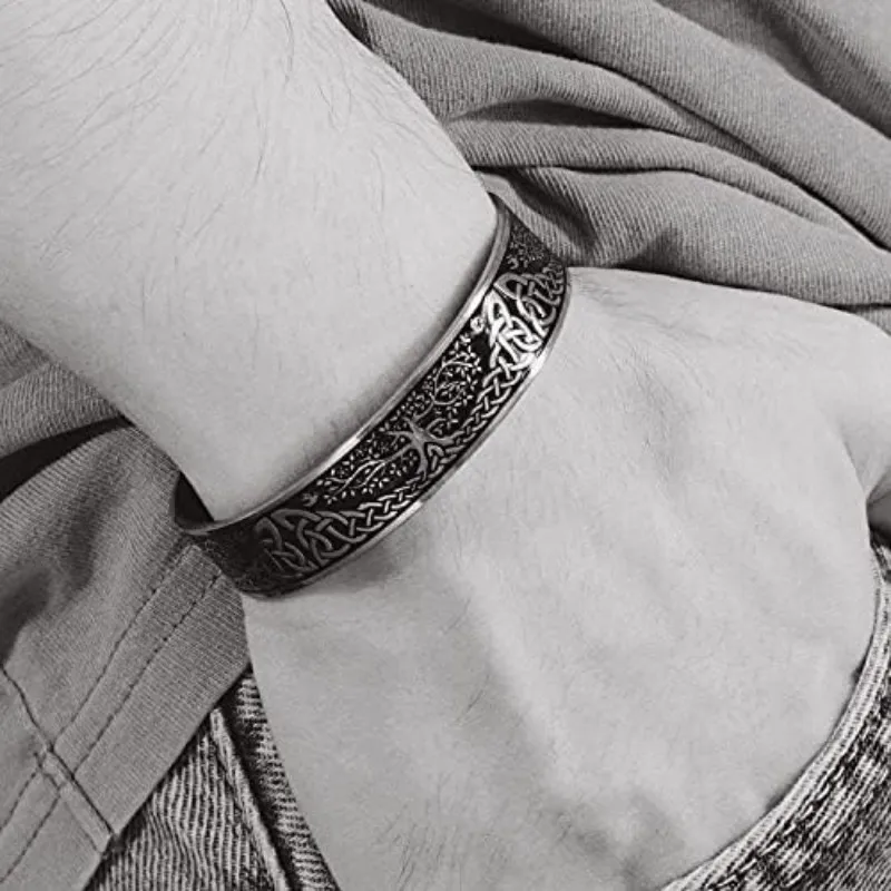 Vassago Stainless Steel Bracelet Yggdrasil World Tree of Life Bangle Viking Celtic Knot Cuff Strap Women's and Men's Bracelet 4