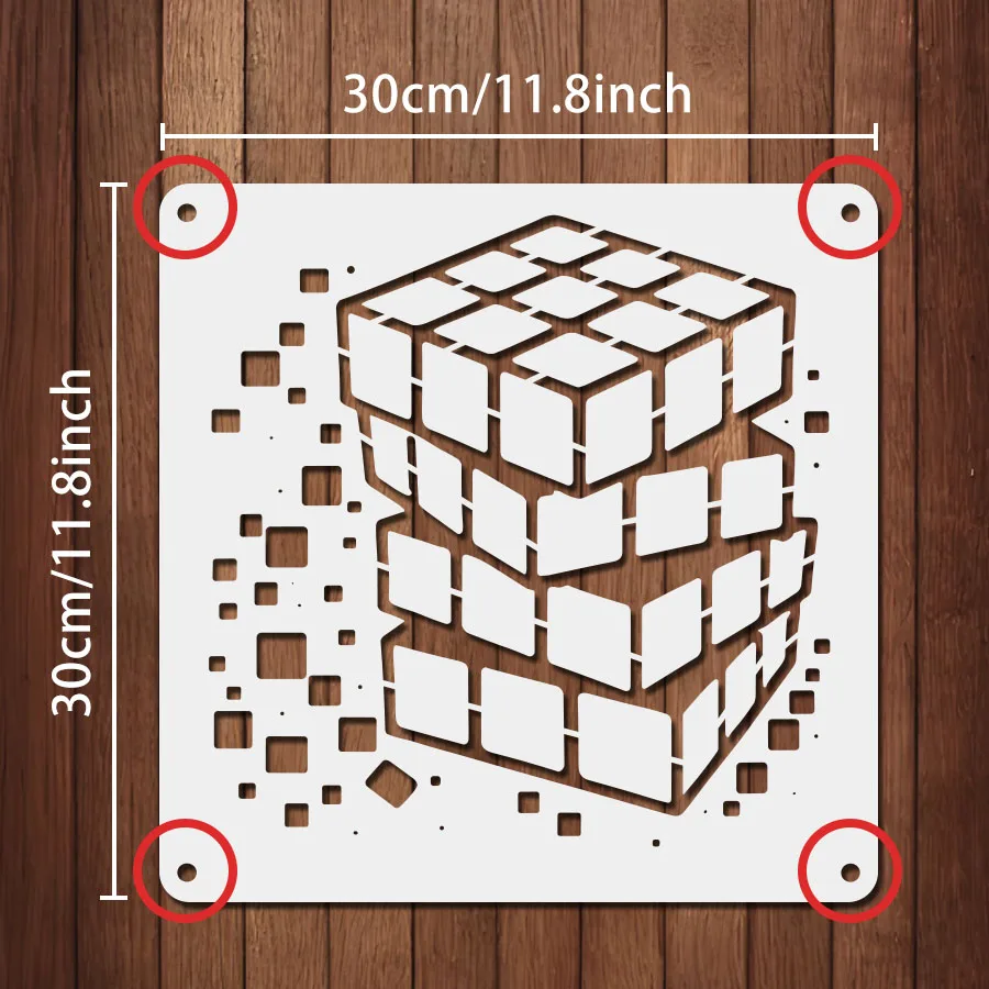 4PCS 11.8x11.8인치 기하학적 큐브 페인팅 템플릿 세트 3D 블록 컷아웃 드로잉 스텐실 DIY 패턴 디자인