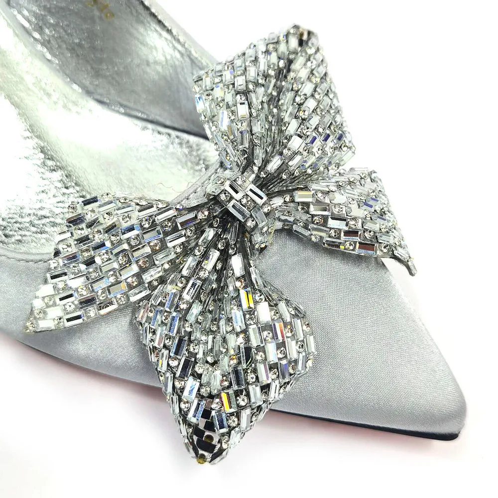 Excellent Italian Hollow Design Women Shoes Matching Bag in Silver Color Mature African Ladies Comfortable Sandals for Party 5