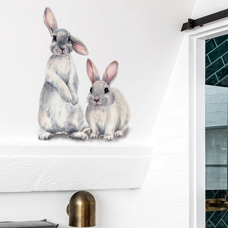 Two Cute Rabbits Wall Sticker Kids Room Home Decoration Removable Wallpaper Living Room Bedroom Mural Bunny Stickers