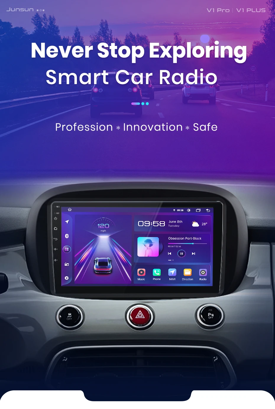 Junsun V1 Drahtlose CarPlay Android Auto Radio Für Fiat 500X 2014 2015 2016-2020 4G Auto Intelligente Systeme 2Din Autoradio GPS – Detail 1