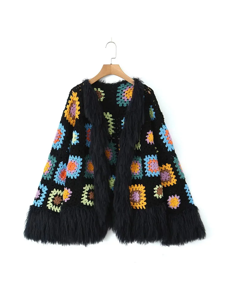 

TRAF Fashion Women Sweater Knitting Cardigan Coat Female Chic Tassel Vintage Long Sleeve Female Cardigan Coat