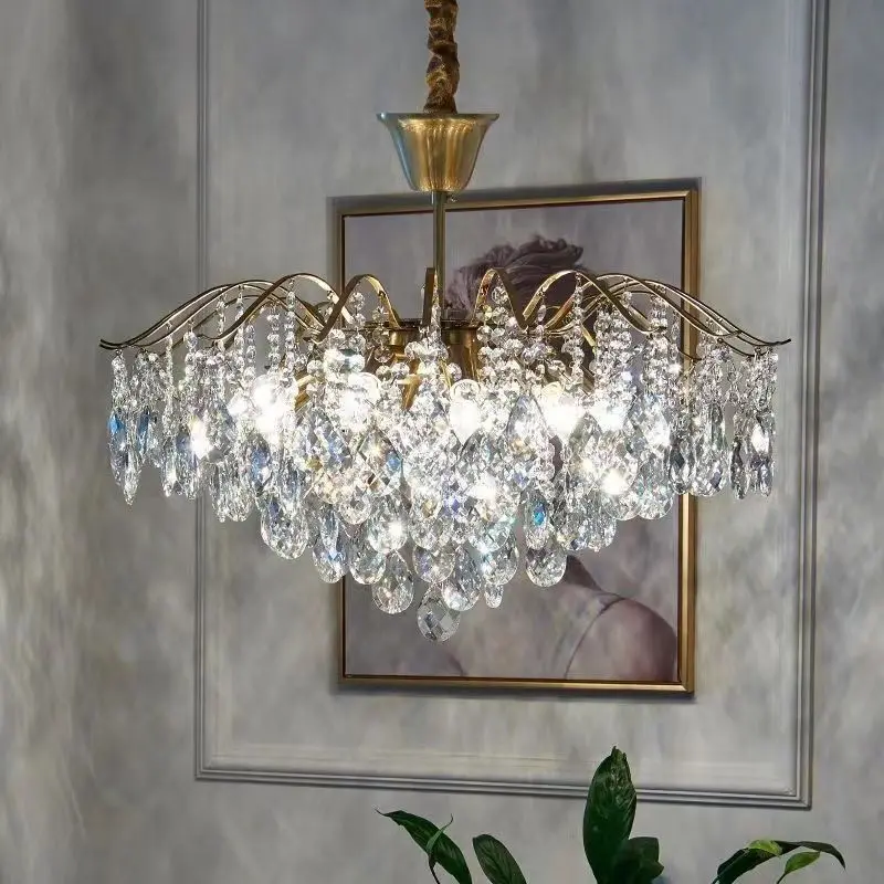 

New light luxury crystal chandelier, post-modern living room, French small American, creative art, retro dining room