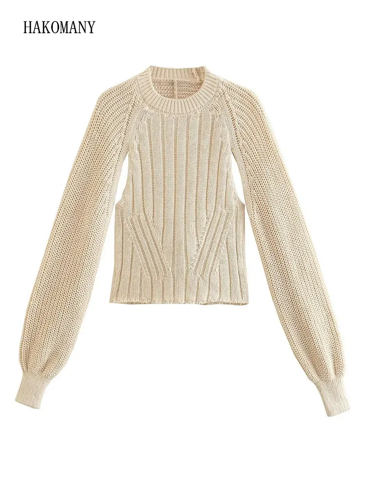 

2023 Sexy Knitwear Slit Armhole Full Sleeve Jumper Women O neck Ribbed Knitted Lacing up Bow Back Backless Pullovers Sweater