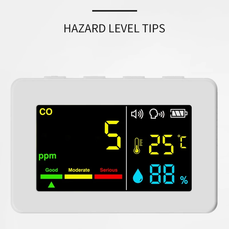 3in1 Air Quality Meter Digital Color Display Home Thermometer Hygrometer Carbon Monoxide Detector Voice Alarm Accurate Sensor