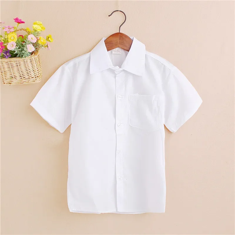 Pure White Short Sleeve Children's Shirt Boys' Summer Clothing School Activity Performance Outfit Trendy Kids' Fashion