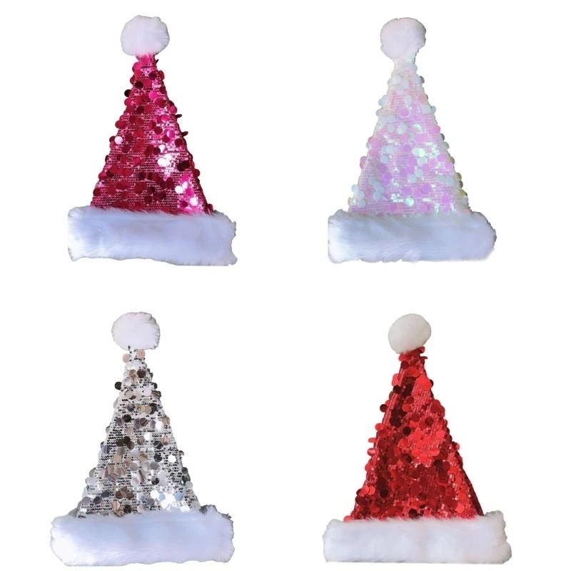 N5KE Weihnachtsthema-Partyhut für Erwachsene, glitzernde Pailletten, Weihnachtsmannmützen, Festival-Requisiten, Noel-Hut für – Detail 9