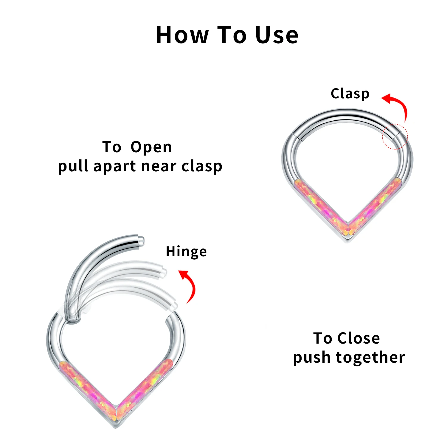 G23 Titanium Nose Septum Piercing Cartilage Earring Ear Tragus Drops Shape Opal Segment Ring Face Daith Body Jewelry 16G