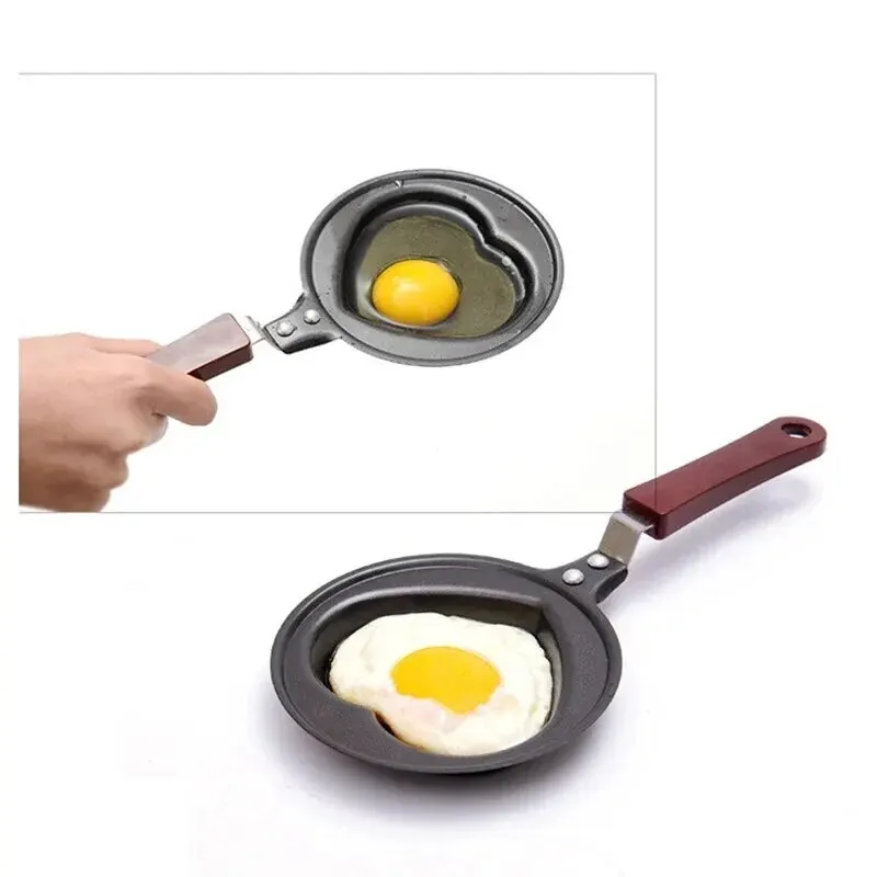 Egg Fryer Mini Heart Shaped Egg Fryer Long Handle Non-Stick Pot 12cm 14cm Cartoon Style Iron Pan Cast-iron