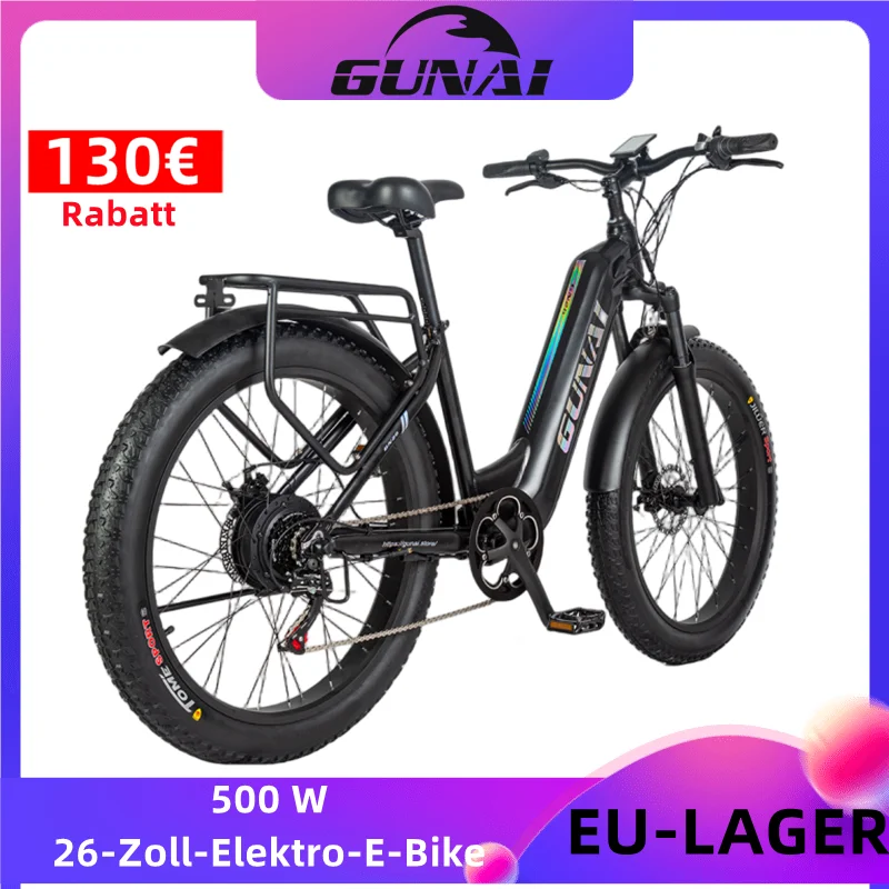 Eu Stock, Motore Per Bicicletta Elettrica Da 500W, Gunai 26 Pollici Fat Tire Electric Ebikes 48V 17Ah Batteria 7 Velocità Mudguar Bici Da Neve Per Adu