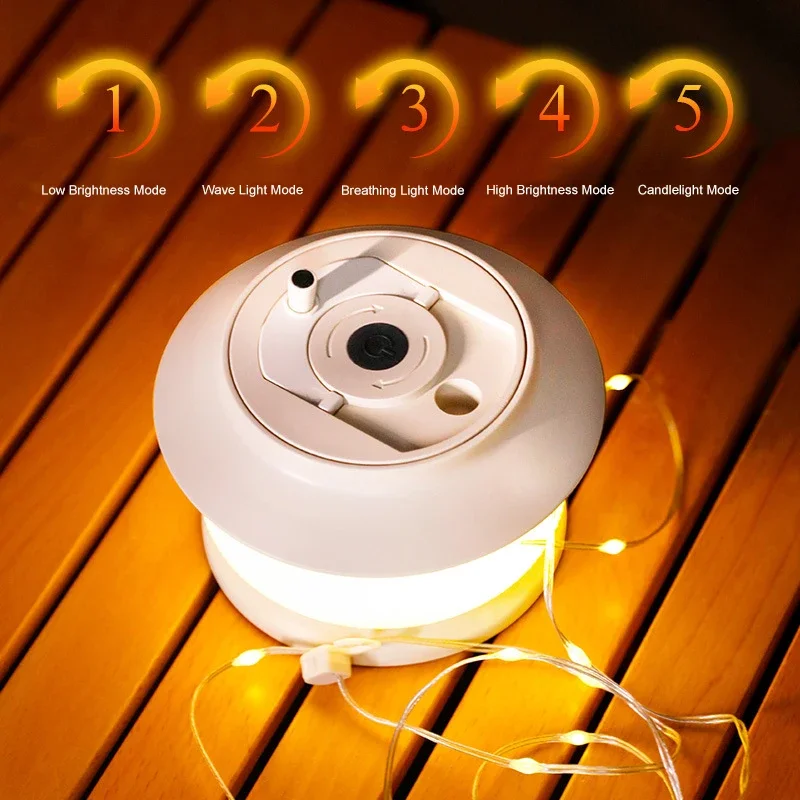 Camping Light Portable Lanterns Camping Lamp Camping Lantern USB Rechargeable Camping Lamp 20M Length Waterproof Recyclable Lights String Outdoor Tent Garden Yard Decor Atmosphere Lighting