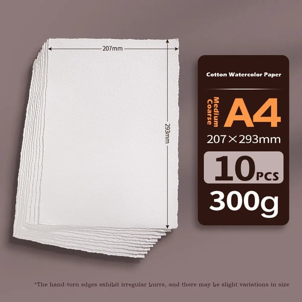 10pcs 새로운 면 수채화 종이 손으로 찢은 가장자리 중간 질감 그림 종이 A4/A5/A6 드로잉 종이 학생용
