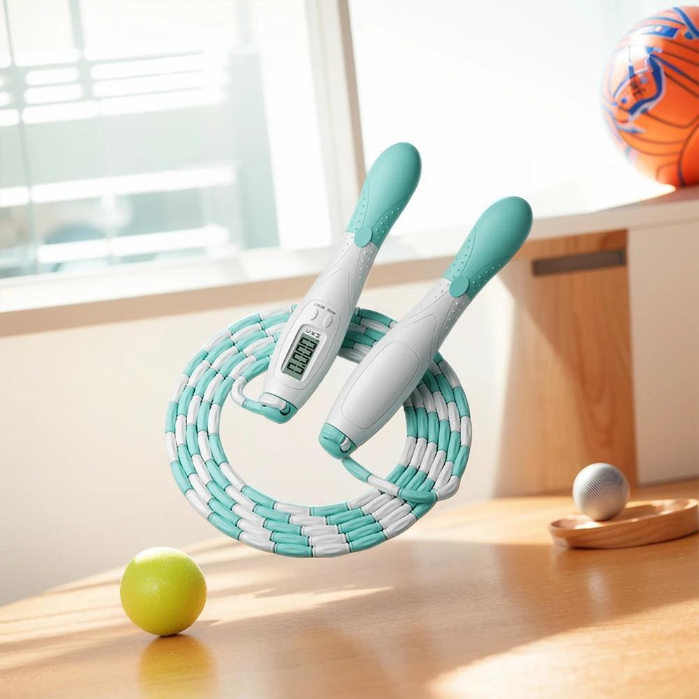 Beaded Jump Rope Plastic Segmented Jump Rope with Counter Soft Beaded Skipping Rope Adjustable Length for Gym Fitness Exercise