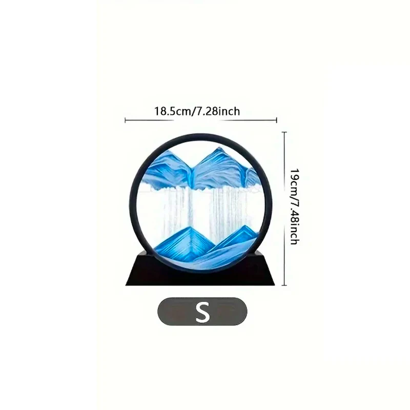 3D Moving Sand Picture 7 Inch Round Glass Ocean Sandscape Hourglass Quicksand Craft Flowing Sand Painting Office Home Decor Gift sand timer,liquid hourglass timer,colored hourglass